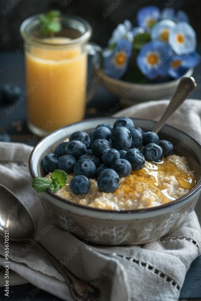 Yogurt with blueberry fruit in bowl