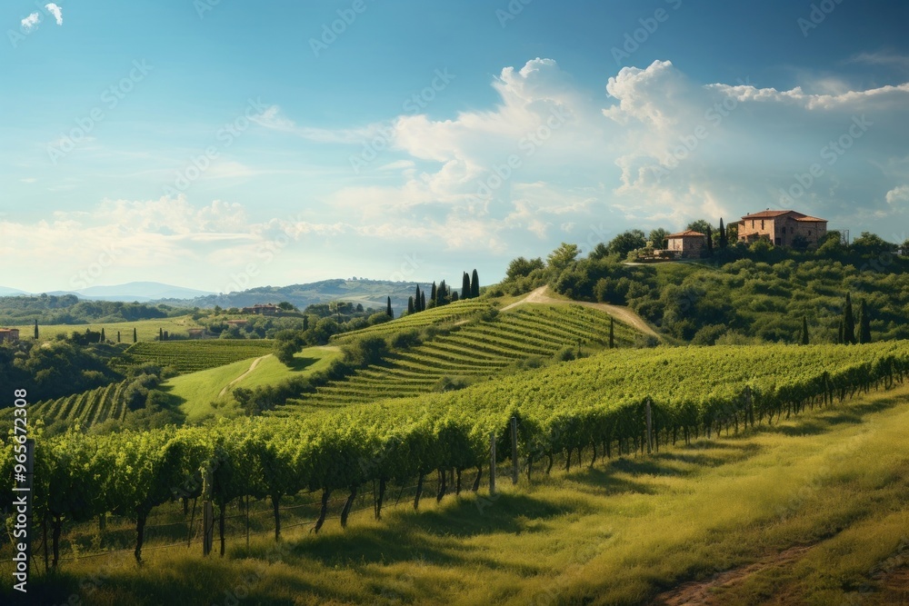 Fototapeta premium Vineyard landscape Tuscany outdoors.