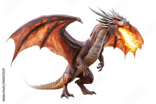 Fire-Breathing Dragon - Isolated on White Transparent Background, PNG 