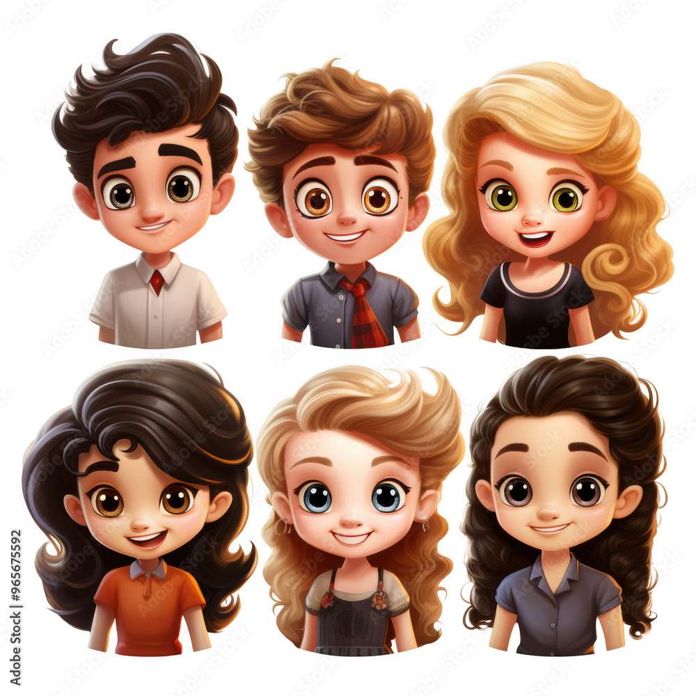 A group of people with different hairstyles on a transparent background A group of people with different hairstyles on a transparent background