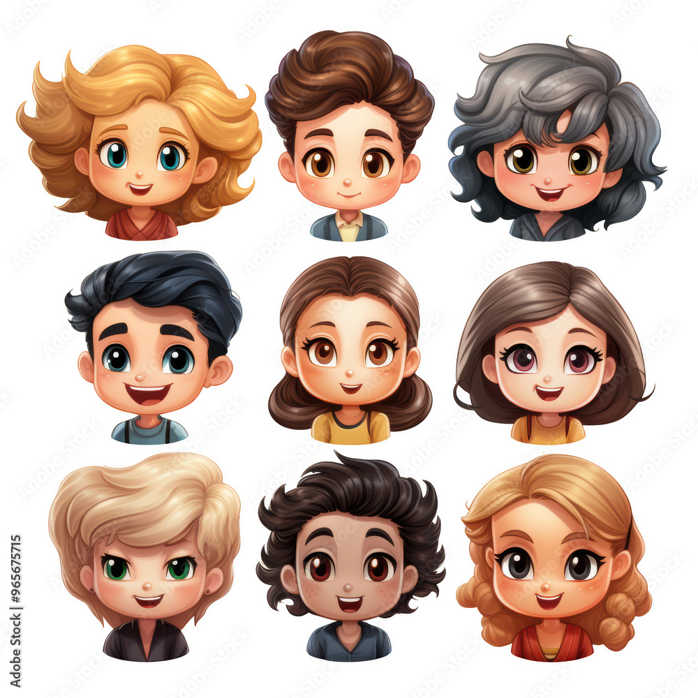 A group of people with different hairstyles on a transparent background A group of people with different hairstyles on a transparent background