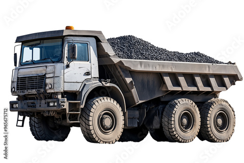 Large Dump Truck with Load of Coal - Isolated on White Transparent Background, PNG 