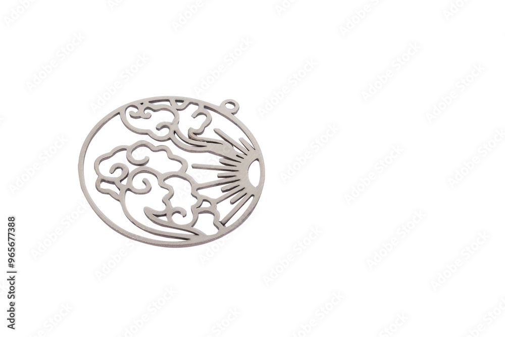 Geometric Nature Scene Metal Cutout: Gold-Toned Pendant Charm with Sun, Mountains, and Trees - Minimalist Landscape Design for Jewelry Making and Crafts