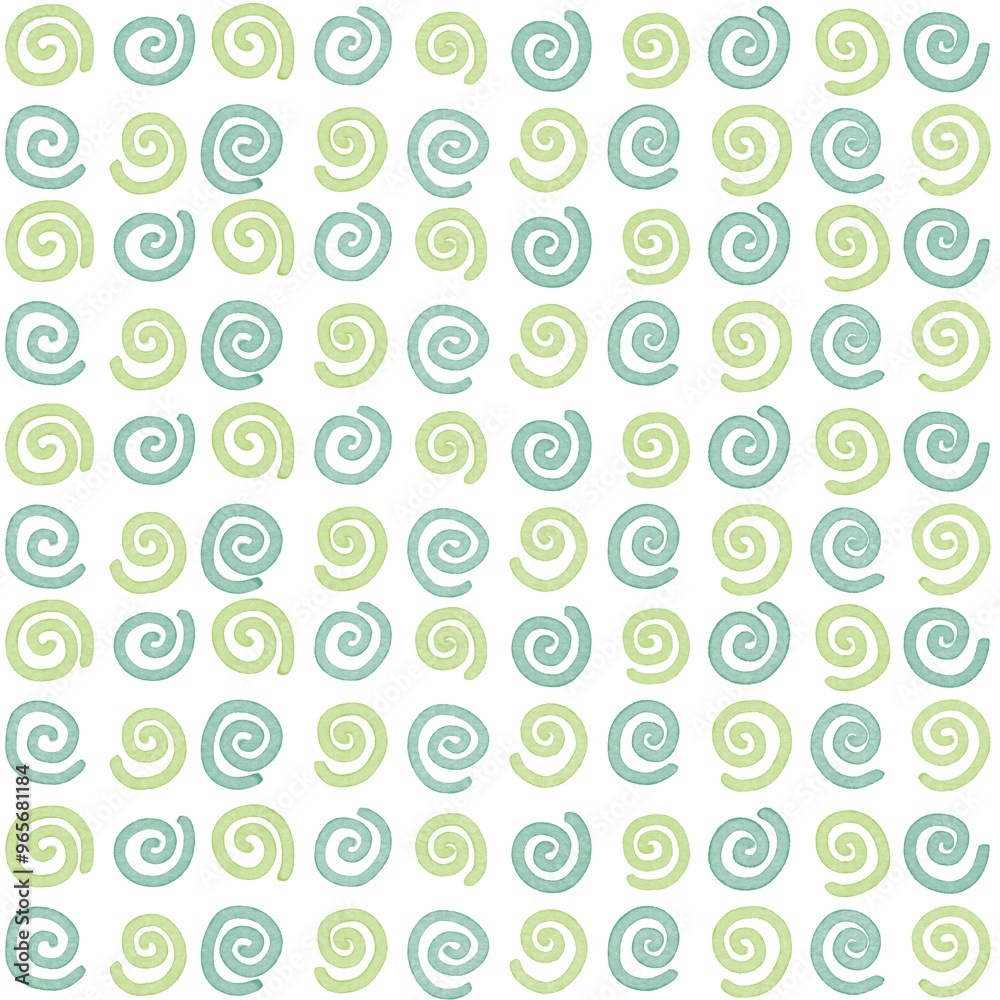 Watercolor Spiral Seamless Pattern, Green and Teal Abstract Design, Watercolor swirl background texture, Hand drawn pinwheel squiggly line spiral doodle fabric pattern Watercolor Spiral Seamless Pattern, Green and Teal Abstract Design, Watercolor swirl background texture, Hand drawn pinwheel squiggly line spiral doodle fabric pattern