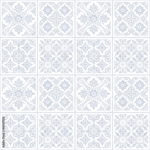 Watercolor Seamless Light Blue Vintage Tile Pattern, Moroccan pattern, Blue and white watercolor ornament, Print for textiles, Seth grunge texture