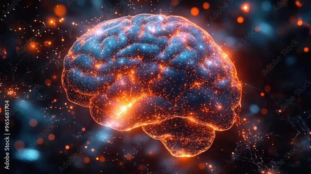 A glowing, abstract representation of a brain with vibrant colors. A glowing, abstract representation of a brain with vibrant colors.