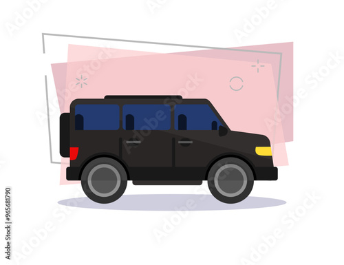 Black off-roader illustration. Auto, lifestyle, travel. Transport concept. Vector illustration can be used for topics like road, travelling, city