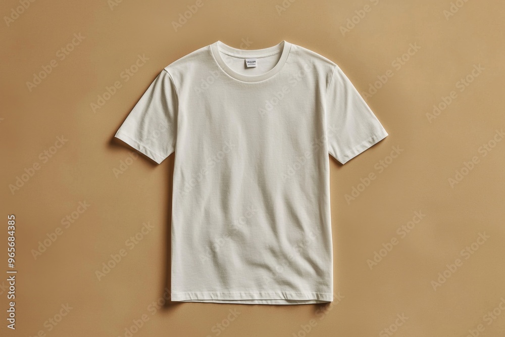 Simple Tshirt Flatlay mockup in beige background created with generative AI Simple Tshirt Flatlay mockup in beige background created with generative AI