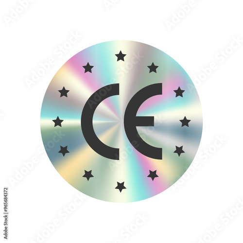 Holographic gradient vector sticker, quality control hologram emblem for shop online sale premium quality. European quality label sign. Web design, e-commercial, great for any products.