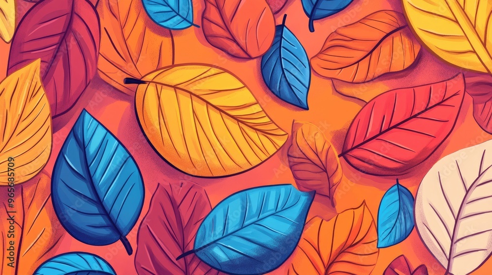 2D cartoon illustration of autumn leaves in a playful doodle design 2D cartoon illustration of autumn leaves in a playful doodle design