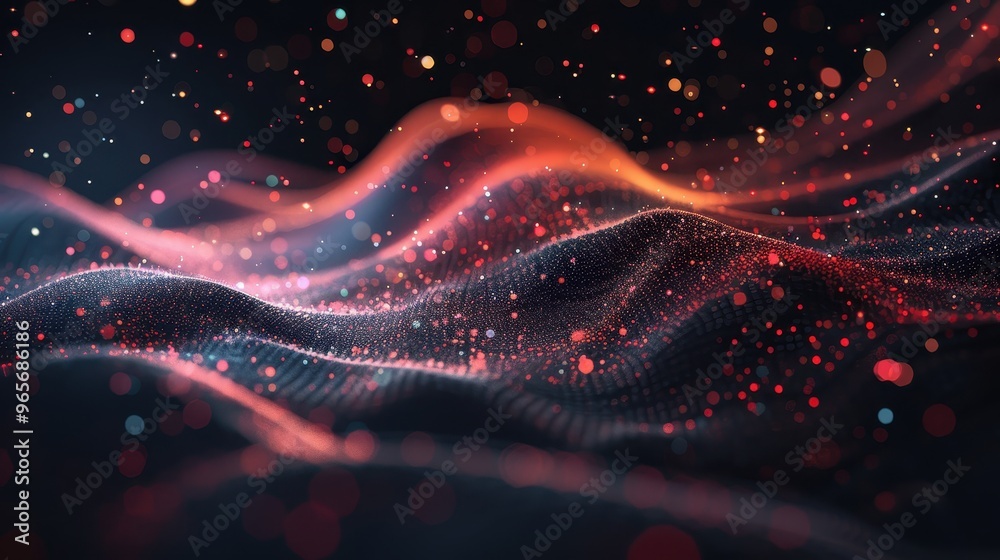 Digital abstract composition with a dark background, illuminated by a network of red and orange light patterns, resembling a cosmic or molecular structure Digital abstract composition with a dark background, illuminated by a network of red and orange light patterns, resembling a cosmic or molecular structure