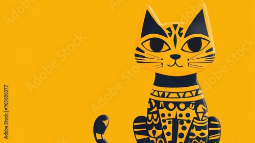 2D cartoon representation of a yellow cat with a black pattern