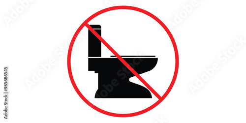No toilet icon in red circle on white background. Symbol warning no do toilet. Flat image. illustration.