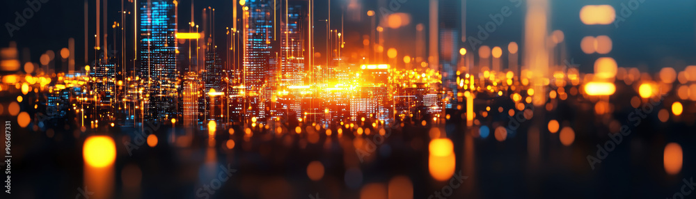 Futuristic cityscape at night with glowing lights and digital interfaces, showcasing advanced technology and urban development. Futuristic cityscape at night with glowing lights and digital interfaces, showcasing advanced technology and urban development.