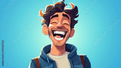 2D cartoon illustration of a man laughing heartily