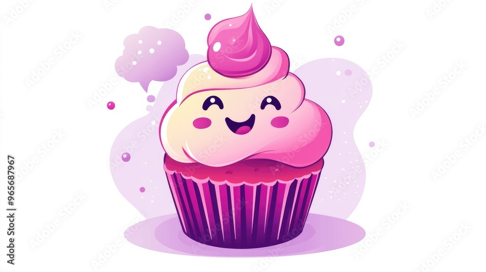 Cartoon cupcake featuring a face and a thought bubble in a smooth gradient design Cartoon cupcake featuring a face and a thought bubble in a smooth gradient design