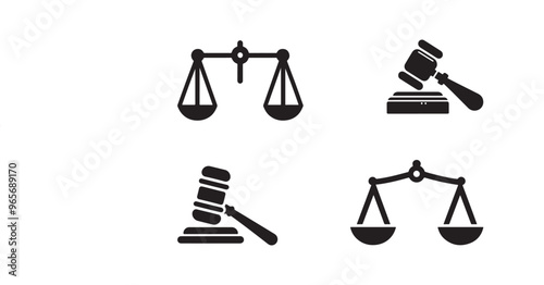 set of Judges gavel silhouette icon