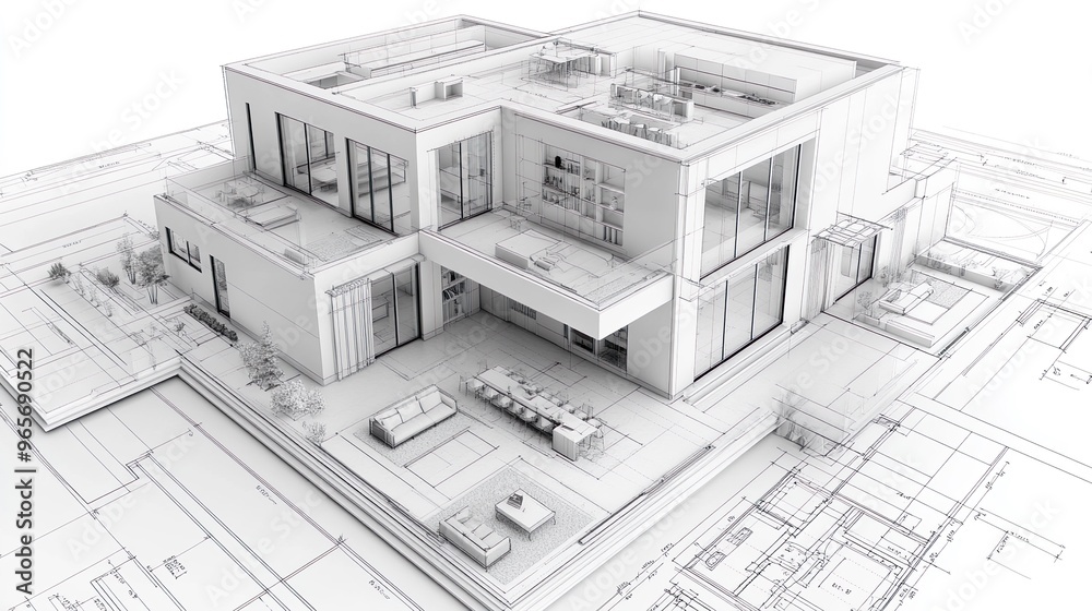 Fototapeta premium Architectural blueprint of a large commercial property with structural layout picture