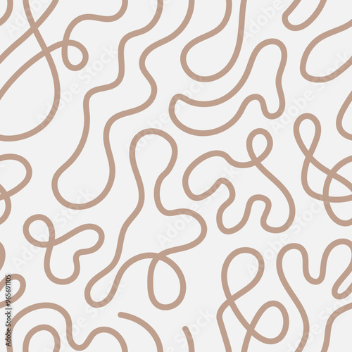 Fluid Lines Brown Seamless Pattern. Minimalist modern abstract neutral beige background with liquid flowing organic shapes. Repeat vector illustration