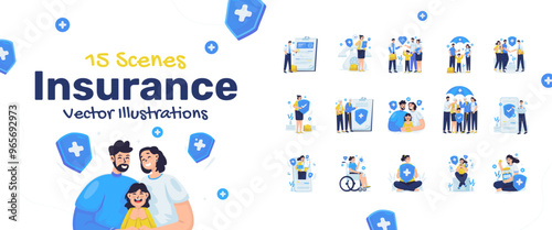 Illustrations set of life medical insurance protection concept