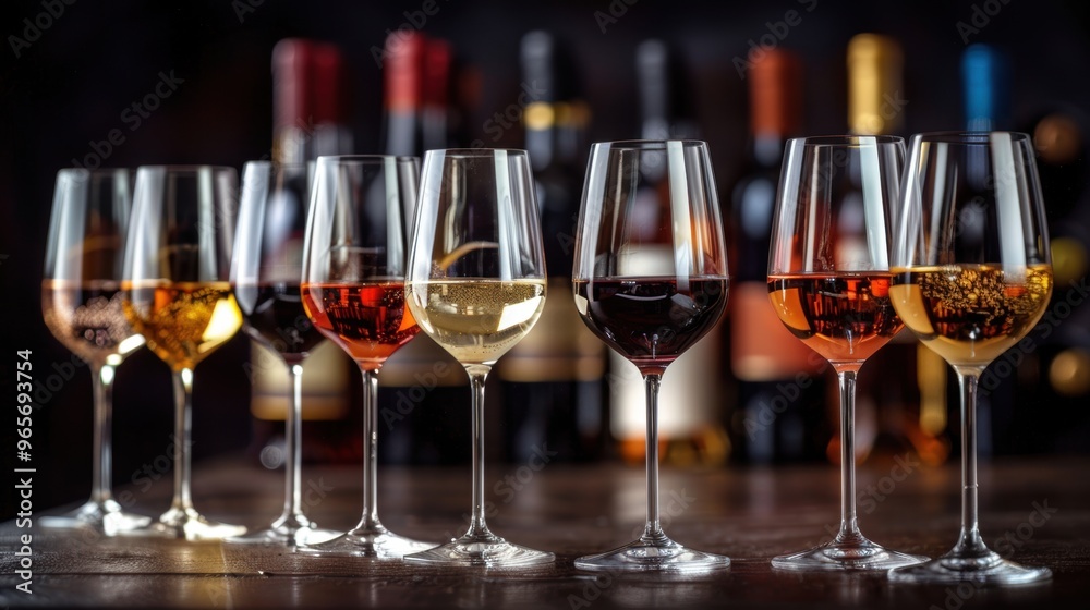 A row of grape wine glass on table A row of grape wine glass on table