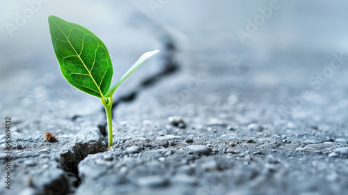 Plant Growing Out Of Crack In Concrete, Perseverance Concept, persistence and determination metaphor