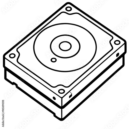 hard drive outline coloring book page line art illustration digital drawing