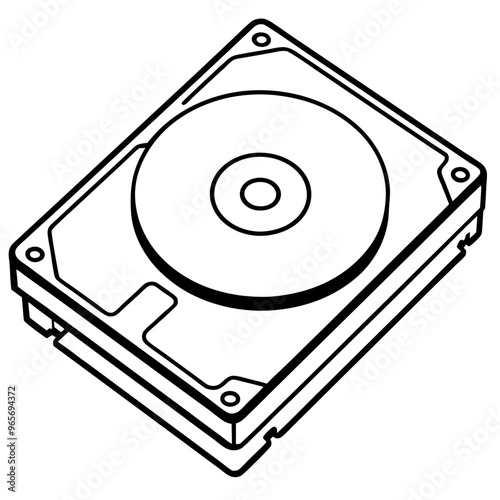 hard drive outline coloring book page line art illustration digital drawing