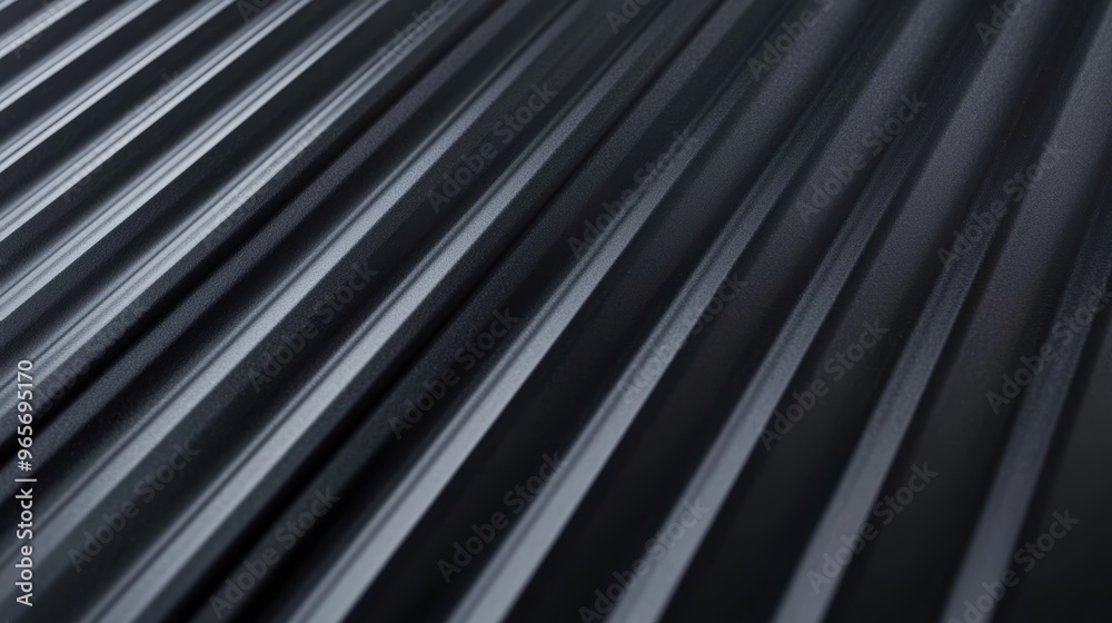 Close-up of a matte black ribbed surface, with fine vertical grooves, representing industrial precision and contemporary, minimalist design Close-up of a matte black ribbed surface, with fine vertical grooves, representing industrial precision and contemporary, minimalist design