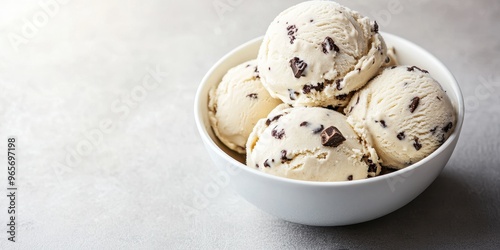 Delicious chocolate chip ice cream scoops served in a white bowl, perfect for dessert lovers and summer treats.