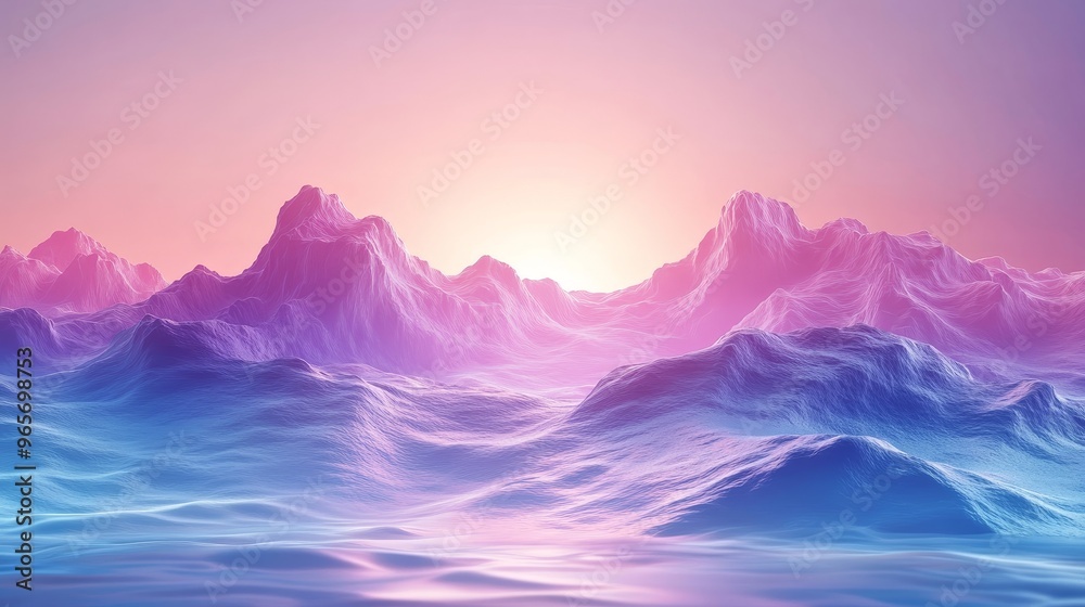 A beautiful mountain range with a pink and purple sunset in the background