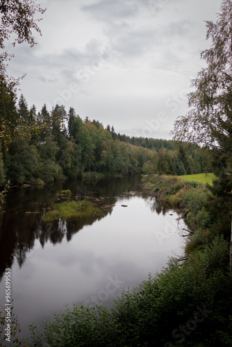 Coast of a serene river in a nordic countryside.