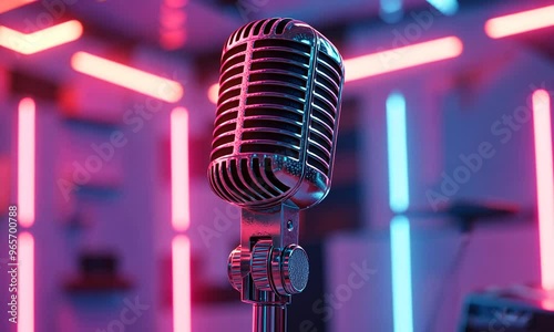 Vintage Microphone in Neon Lights