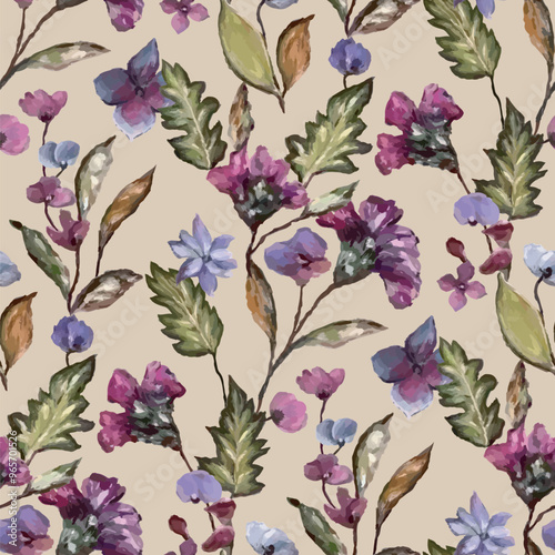 Seamless vector pattern of elegant purple violets