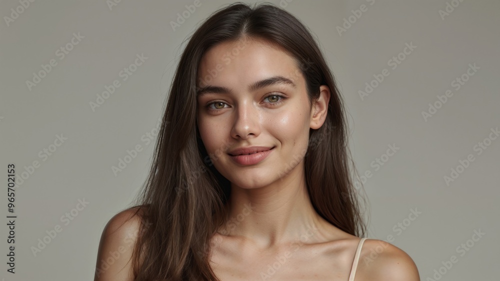 Portrait of Beautiful Woman with Long, Brown Hair, Clear Skin, and Youthful Appearance Portrait of Beautiful Woman with Long, Brown Hair, Clear Skin, and Youthful Appearance