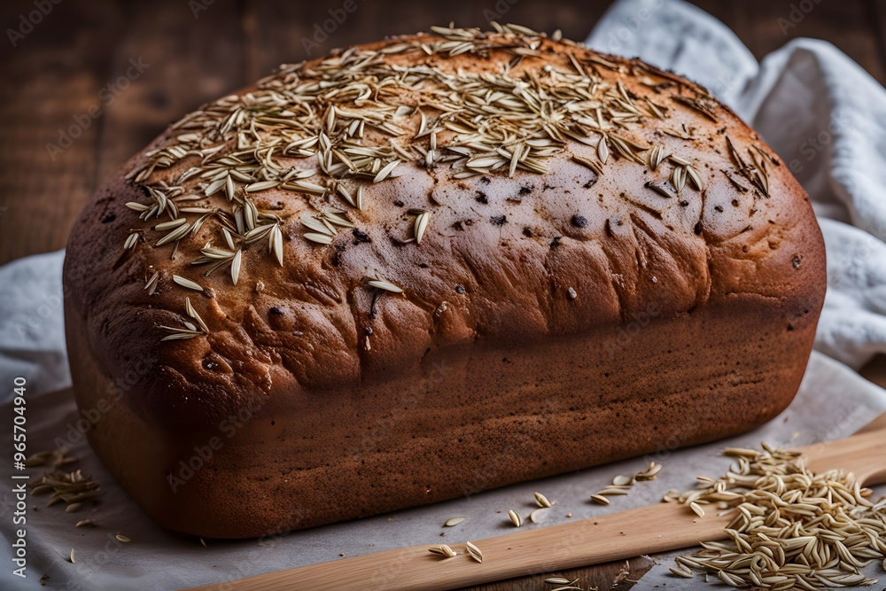 A loaf of polish chleb bread with a dark shiny crust and caraway seeds, AI Generated A loaf of polish chleb bread with a dark shiny crust and caraway seeds, AI Generated