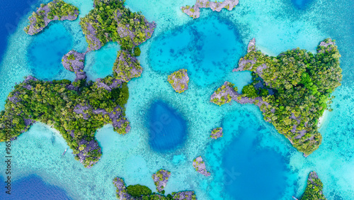 Limestone islands rise from the impressive seascape These scenic islands' coral reefs, and the surrounding seas, support extraordinary marine biodiversity. photo