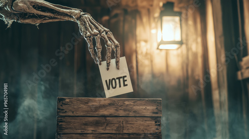 Zombie Hands Casting Vote: Eerie Election Scene with Lantern Light