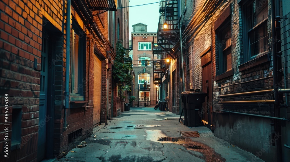 Fototapeta premium CCTV footage showing a quiet alleyway in a historic district