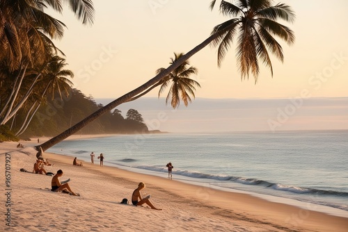 A serene morning scene at the picturesque beach of Palm Cove, Far North Queensland, Australia,  photo