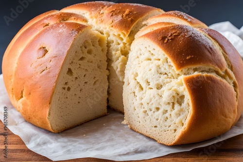 A round loaf of mexican bolillo bread with a split down the center, AI Generated photo