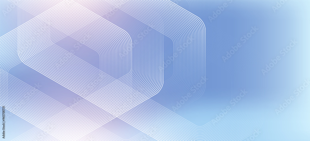 Abstract hexagon lines on blue background. Geometric stripe line art design for poster, brochure, cover, website, banner