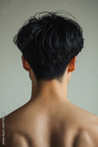 asian man neck, back head and shoulders taken from behind