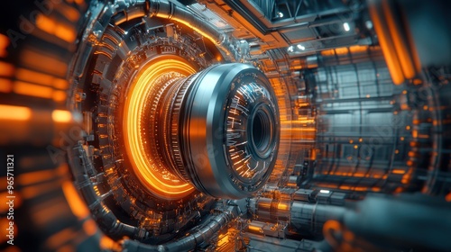 Futuristic electric turbine engine with future cybernetic technology background wallpaper AI generated image