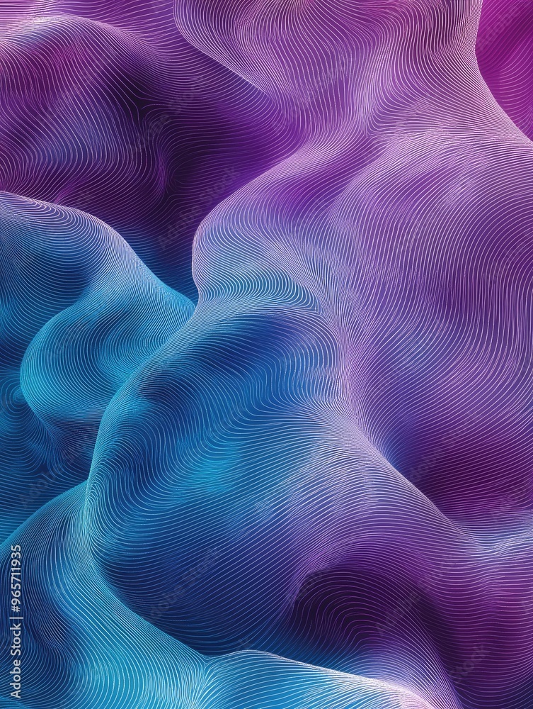 Abstract line art illustration featuring a three dimensional background with a distorted violet and turquoise surface Abstract line art illustration featuring a three dimensional background with a distorted violet and turquoise surface