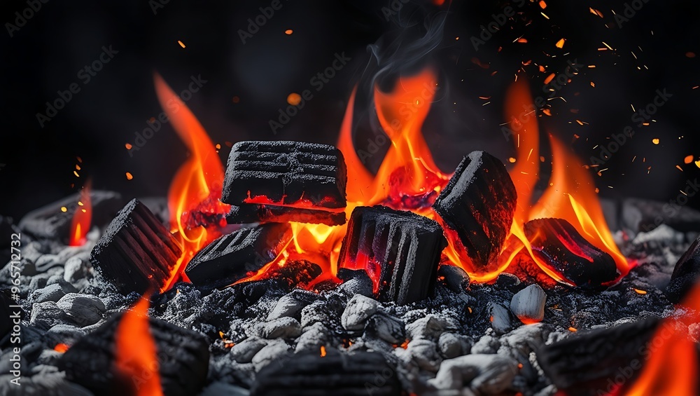 Charcoal briquettes on fire Charcoal briquettes on fire