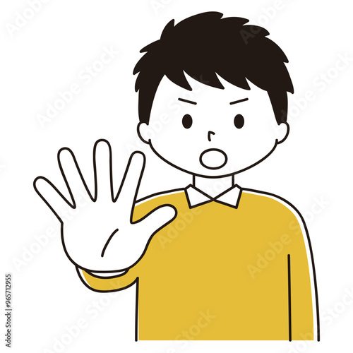 身体の前に手を突き出す男性のイラスト