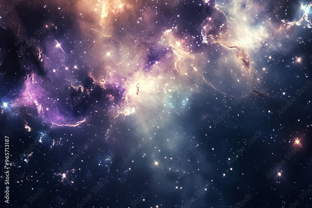Naklejka premium A vibrant depiction of a cosmic scene filled with stars and nebulae.