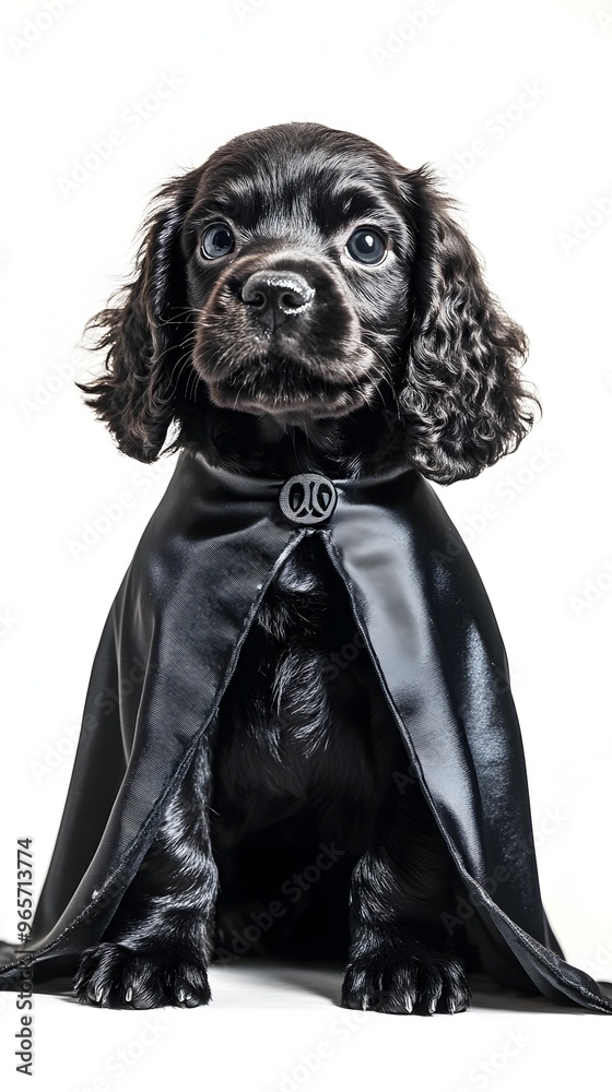 Obraz premium Cocker Spaniel Puppy Dressed as Tiny Dracula on White Background