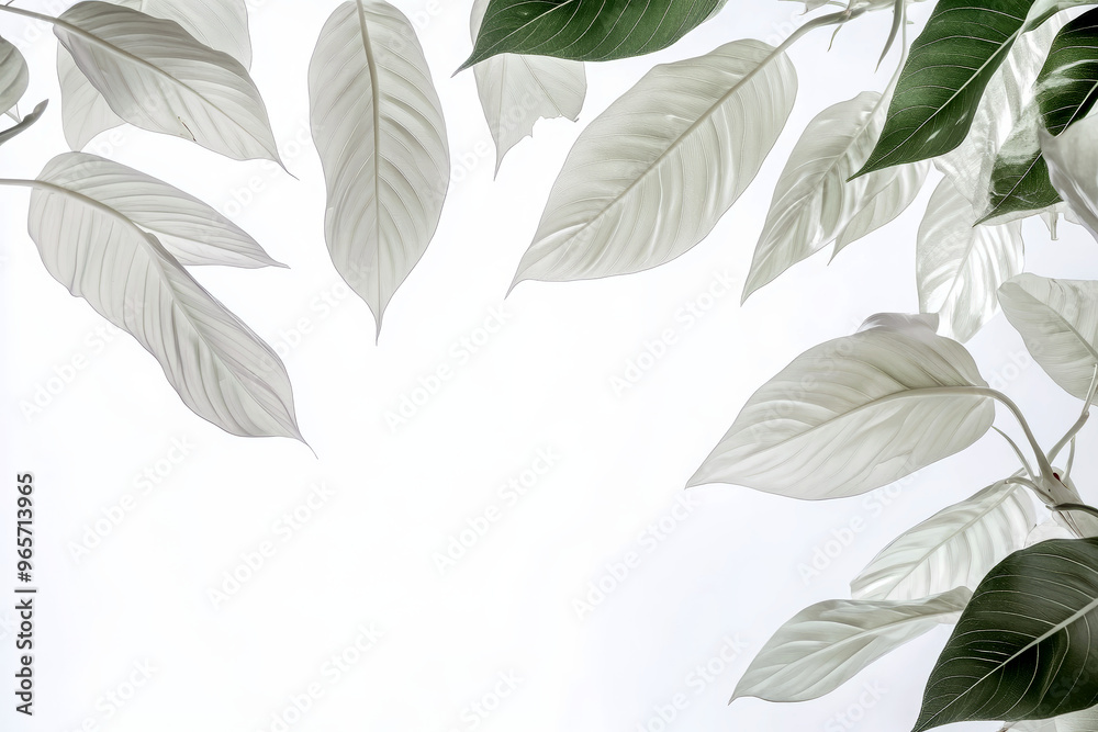 Fototapeta premium White leaves on white background with copy space.